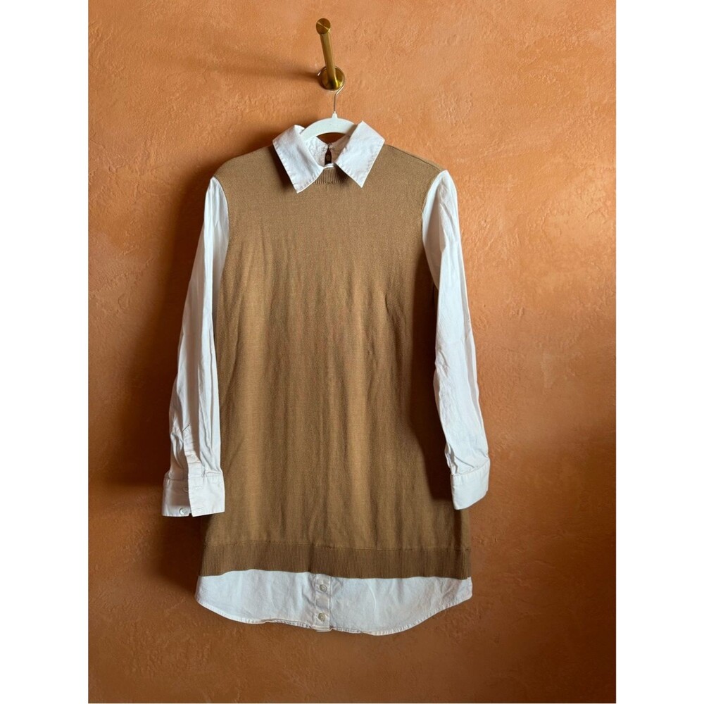 Staud Layered Mini Dress Sweater Shirt Removable Collar Preppy S